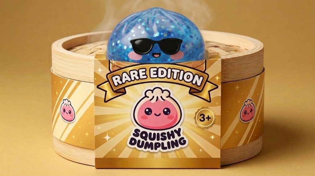 Sparkle Sonnenbrille Dumpling Squishy Blau im Bambus-Dämpfkörbchen