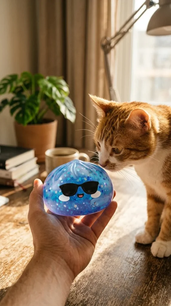 Sparkle Sonnenbrille Dumpling Squishy Blau mit einem Kuscheltier