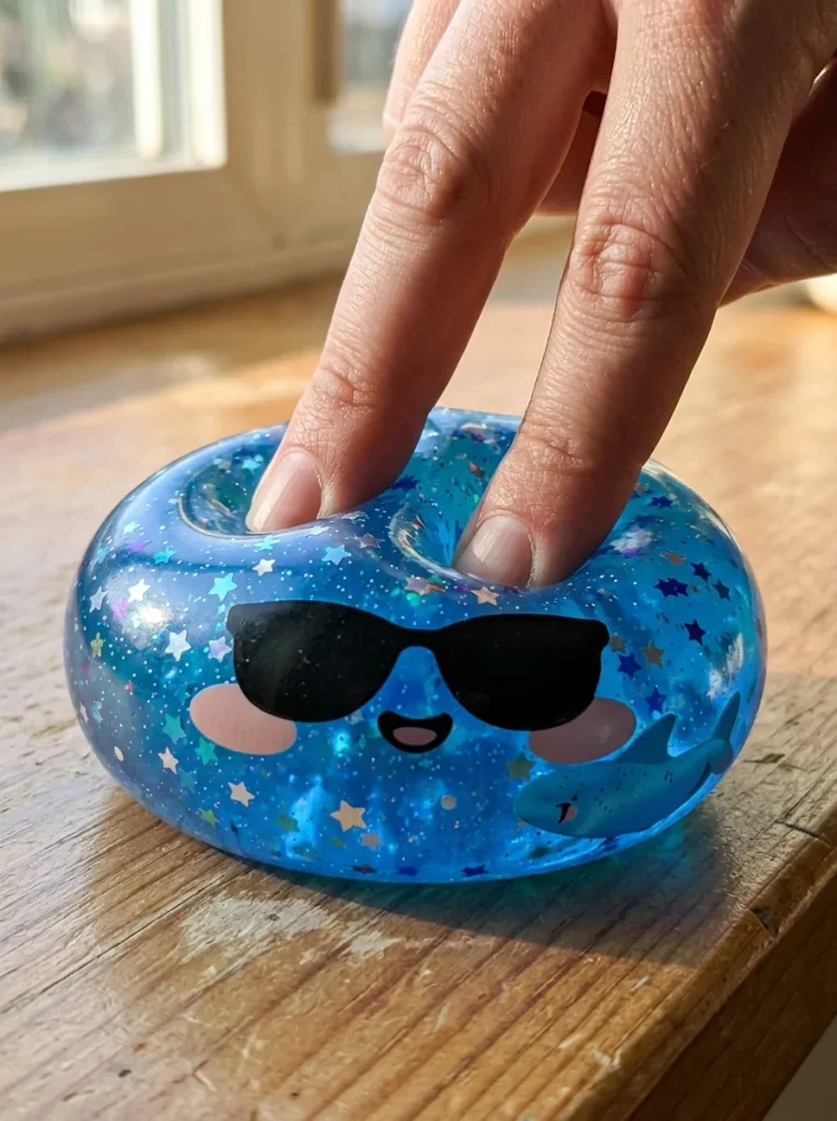 Sparkle Sonnenbrille Dumpling Squishy Blau beim Drücken