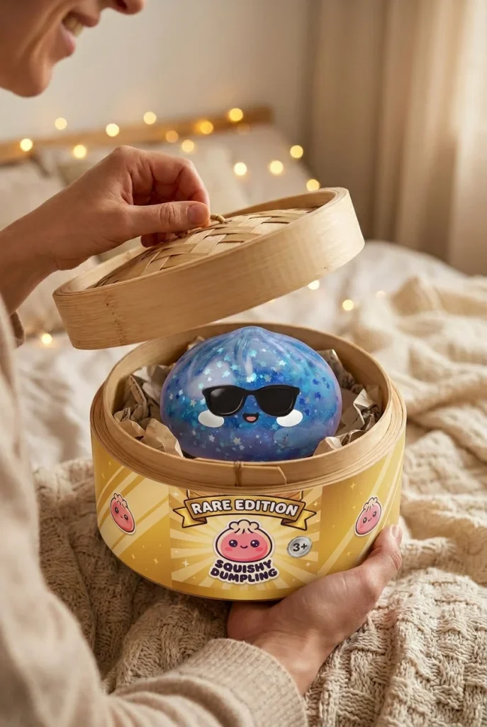 Sparkle Sonnenbrille Dumpling Squishy Blau beim Auspacken