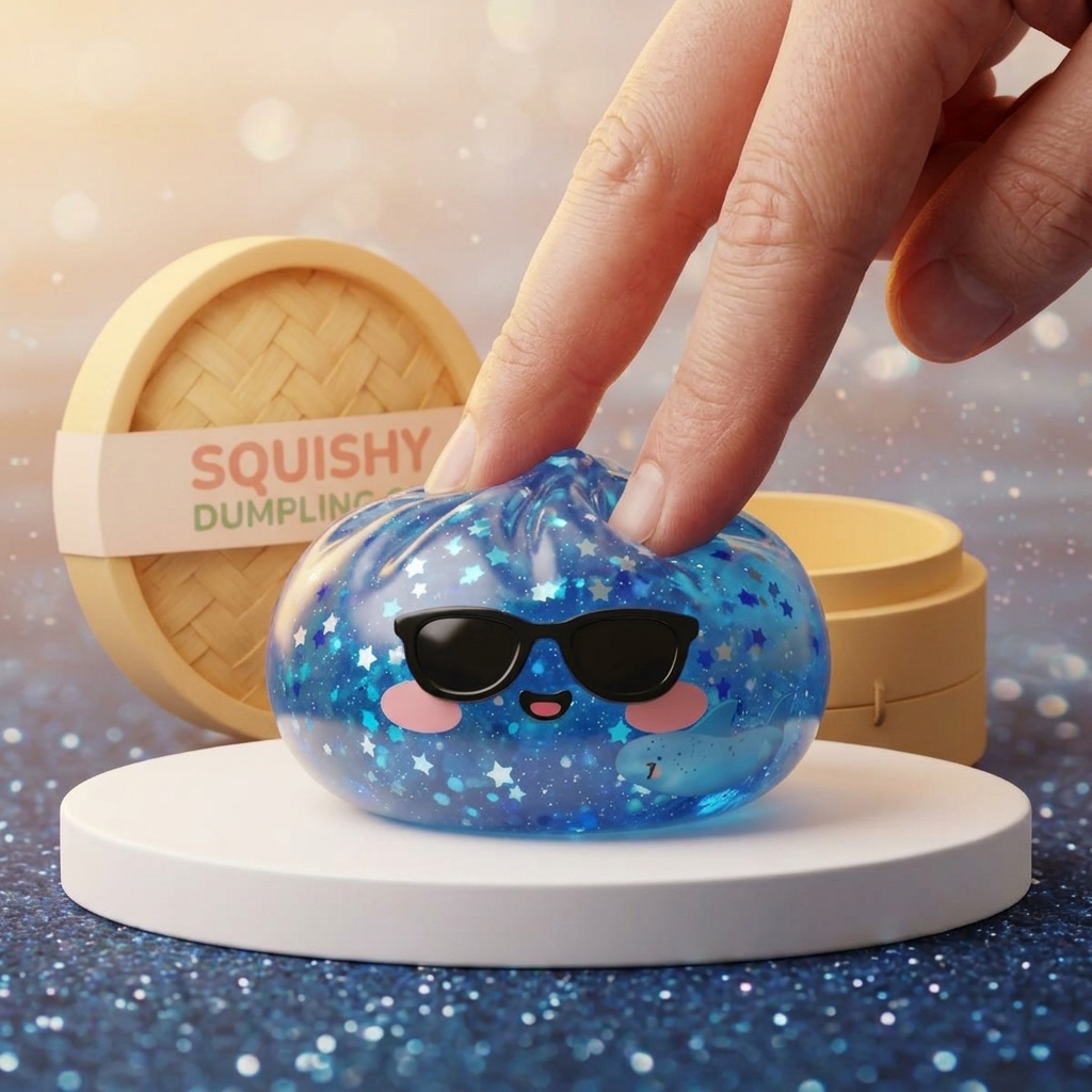 Sparkle Sonnenbrille Dumpling Squishy Blau beim Drücken, weiches Material