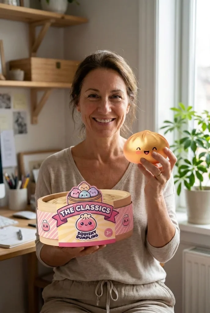 Dumpling Squishy Lucky Gold – Slow Rise Bun mit seiner Box