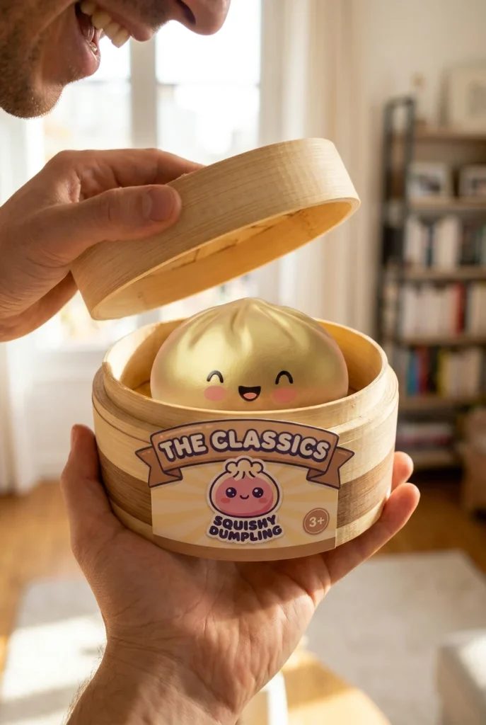 Dumpling Squishy Lucky Gold – Slow Rise Bun beim Auspacken