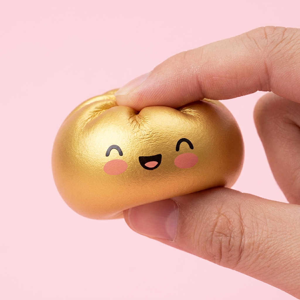 Dumpling Squishy Lucky Gold – Slow Rise Bun beim Drücken, weiches Material