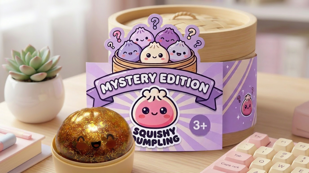 Squishy Bun Mystery Dumpling Überraschung in seiner kawaii Umgebung
