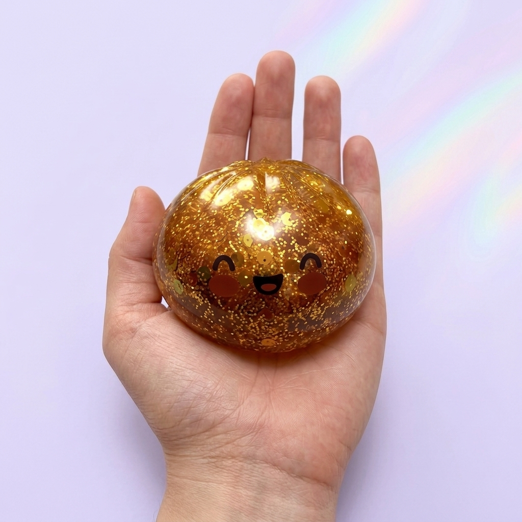 Squishy Bun Mystery Dumpling Überraschung in der Hand gehalten, echte Größe