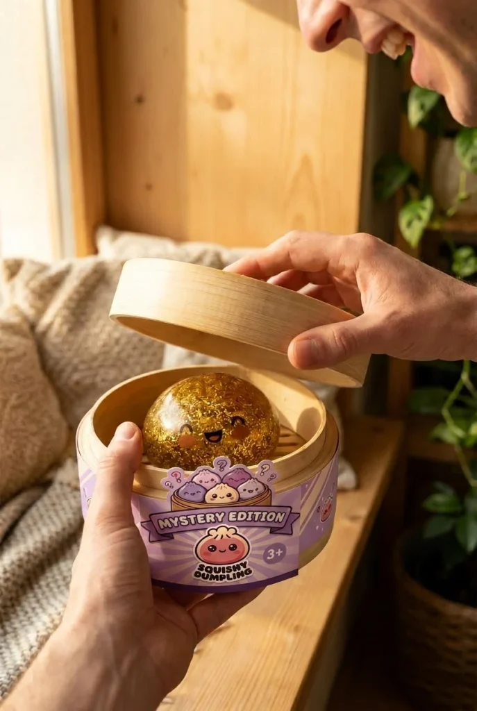 Squishy Bun Mystery Dumpling Überraschung beim Auspacken