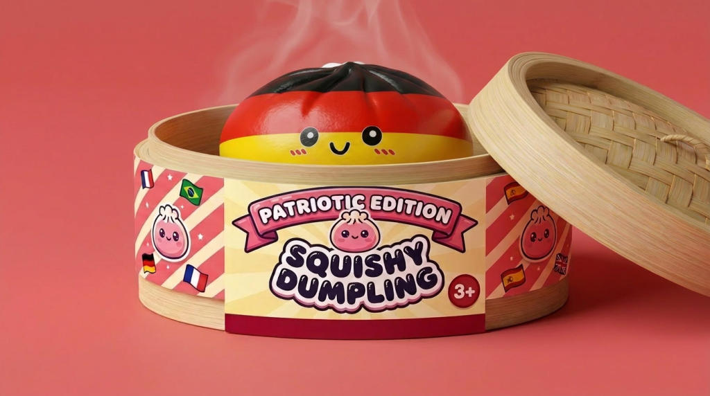 Flag Squishy Toy Dumpling Deutschland im Bambus-Dämpfkörbchen