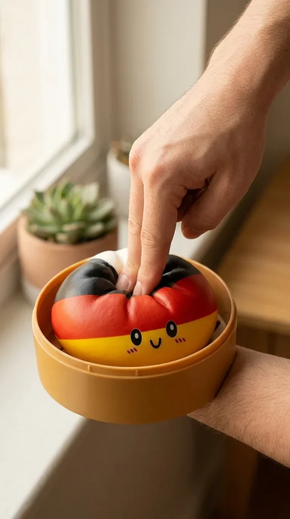 Flag Squishy Toy Dumpling Deutschland beim Drücken