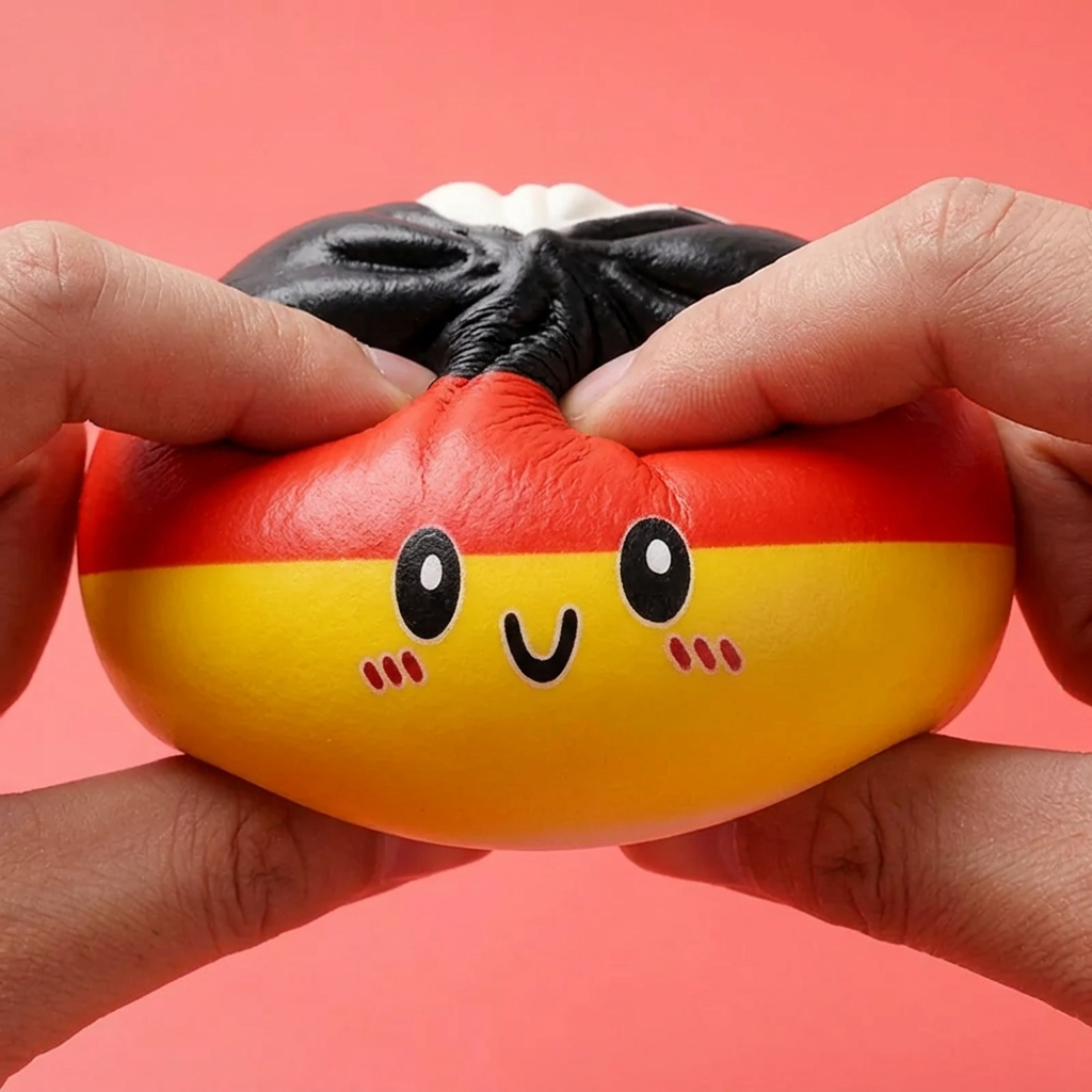 Flag Squishy Toy Dumpling Deutschland — slow-rise Effekt, der Schaum federt langsam zurück