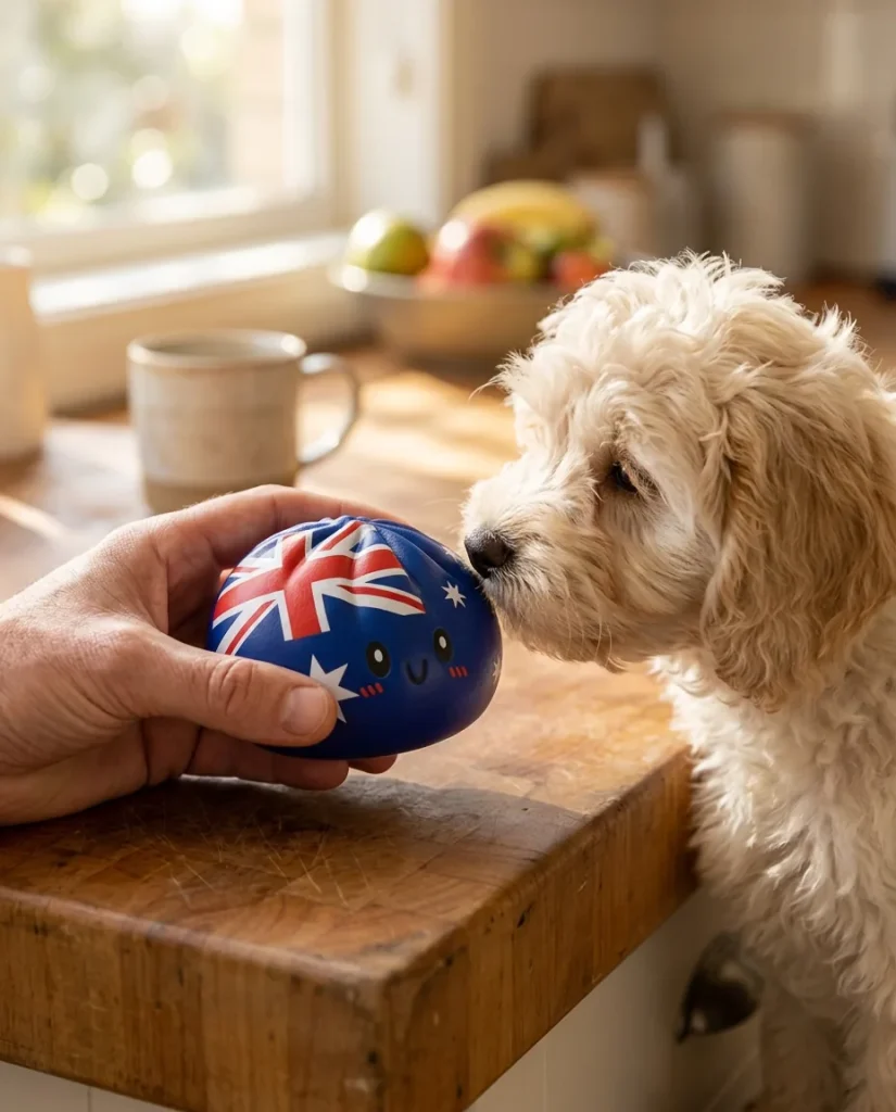 Flag Squishy Dumpling Australien mit einem Kuscheltier