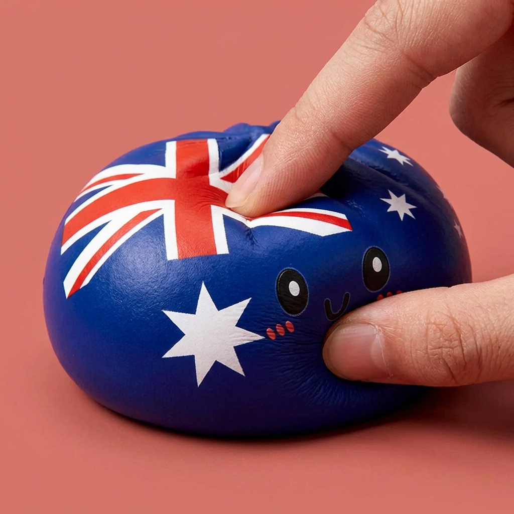 Flag Squishy Dumpling Australien — slow-rise Effekt, der Schaum federt langsam zurück
