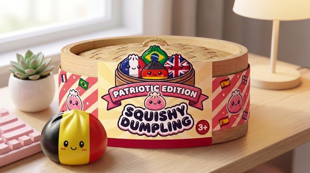 Squishy Dumpling Flag Belgien in seiner kawaii Umgebung