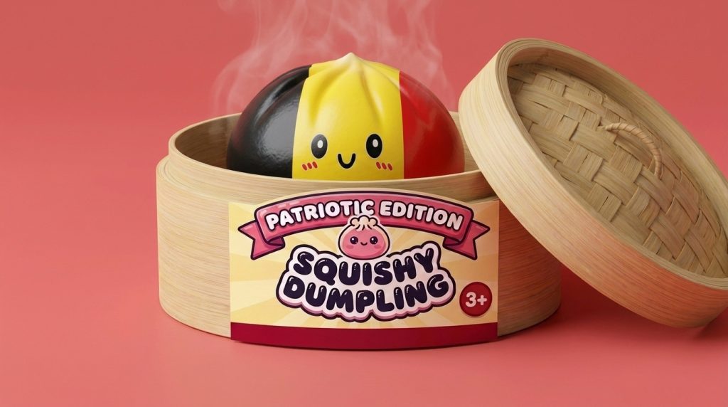 Squishy Dumpling Flag Belgien im Bambus-Dämpfkörbchen