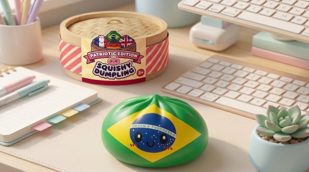 Dumpling Squishy Flag Brasilien in seiner kawaii Umgebung