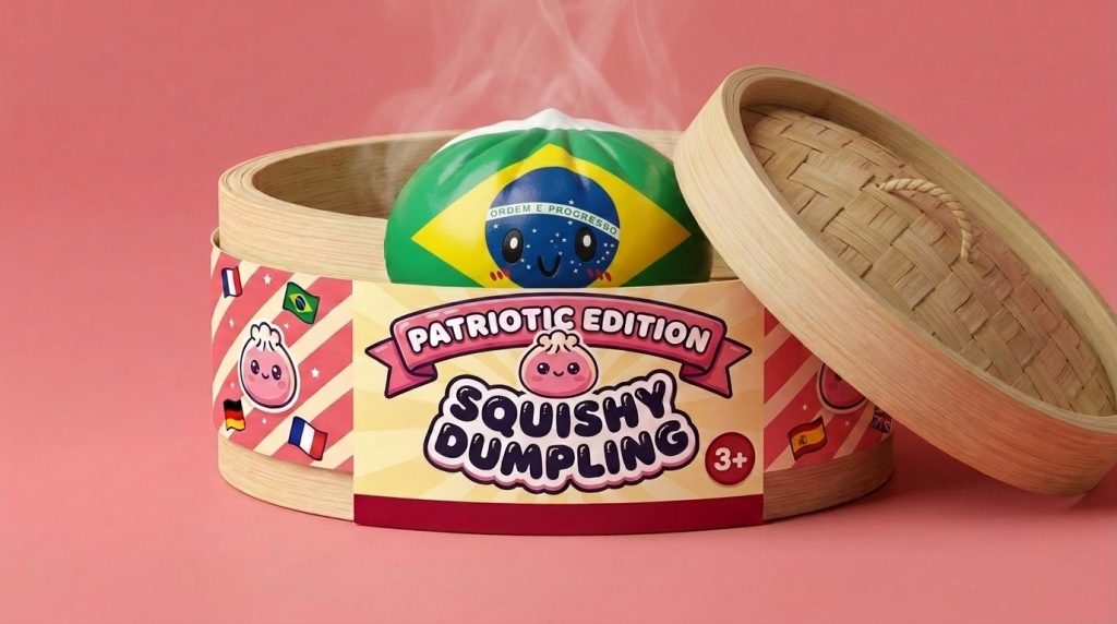 Dumpling Squishy Flag Brasilien im Bambus-Dämpfkörbchen