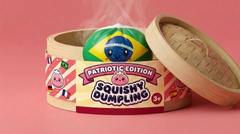 Dumpling Squishy Flag Brasilien im Bambus-Dämpfkörbchen