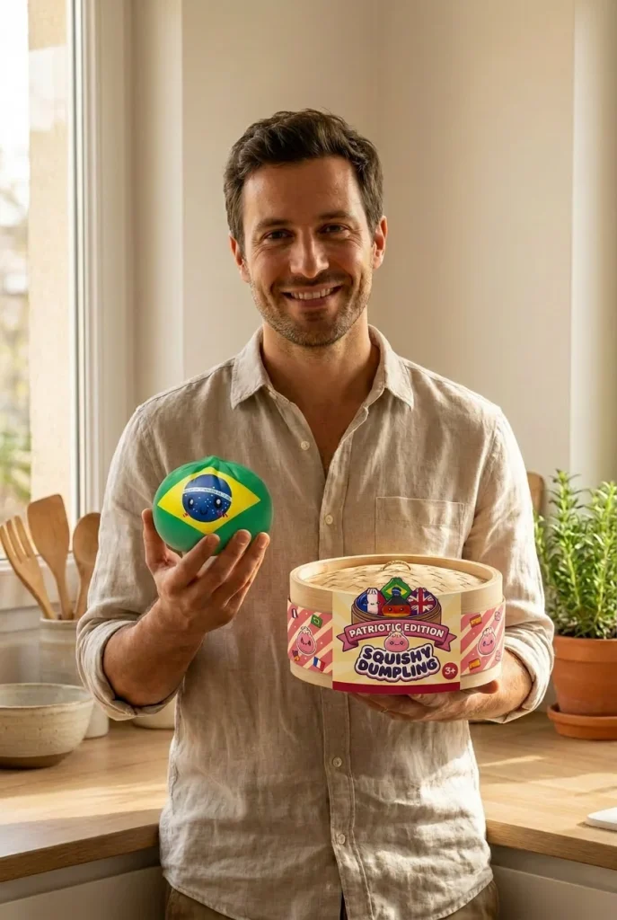 Dumpling Squishy Flag Brasilien mit seiner Box