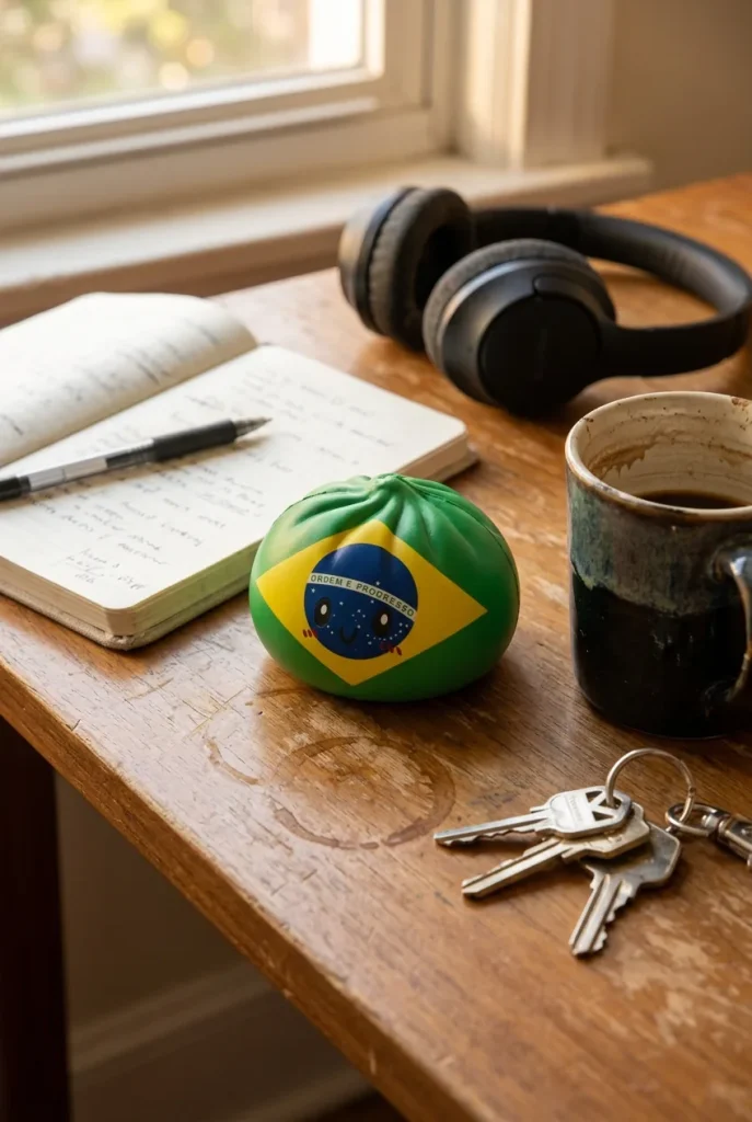 Dumpling Squishy Flag Brasilien auf dem Schreibtisch
