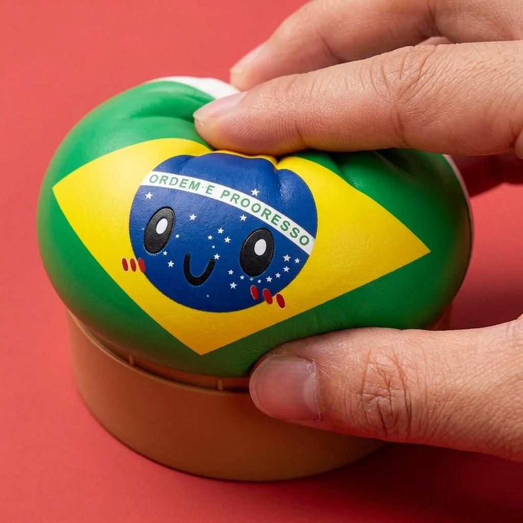 Dumpling Squishy Flag Brasilien beim Drücken, weiches Material