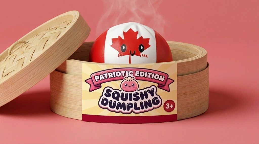 Flag Squishy Dumpling Kanada mit Bambuskorb im Bambus-Dämpfkörbchen