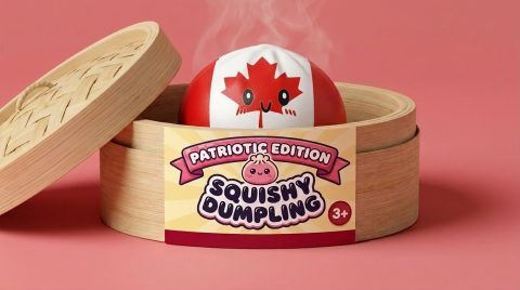 Flag Squishy Dumpling Kanada mit Bambuskorb im Bambus-Dämpfkörbchen