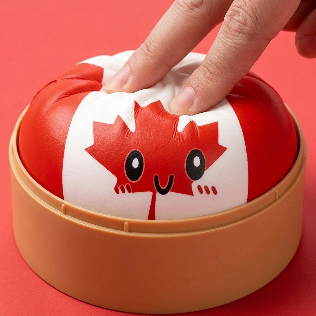 Flag Squishy Dumpling Kanada mit Bambuskorb beim Drücken, weiches Material