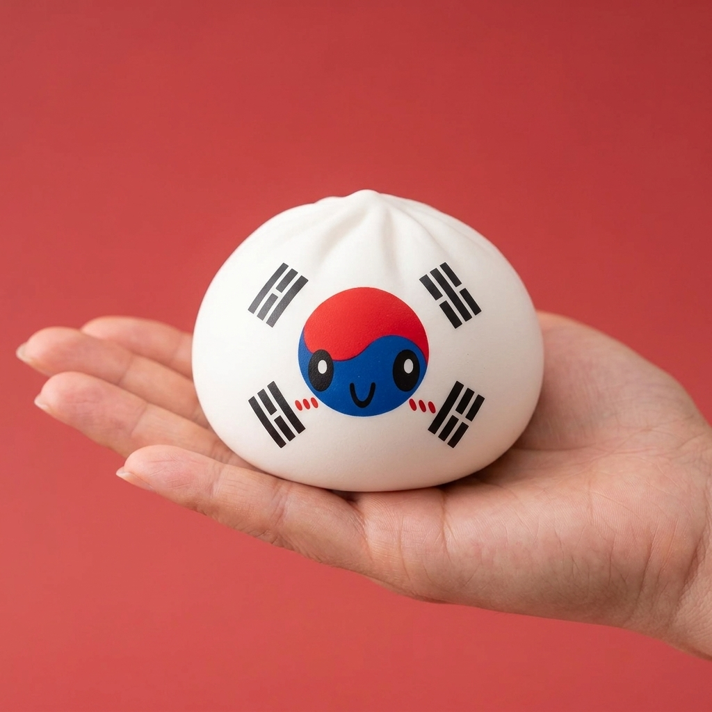 Flag Squishy Dumpling Südkorea in der Hand gehalten, echte Größe