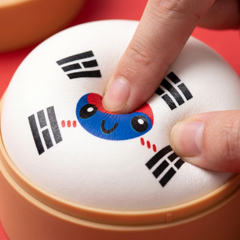 Flag Squishy Dumpling Südkorea — slow-rise Effekt, der Schaum federt langsam zurück