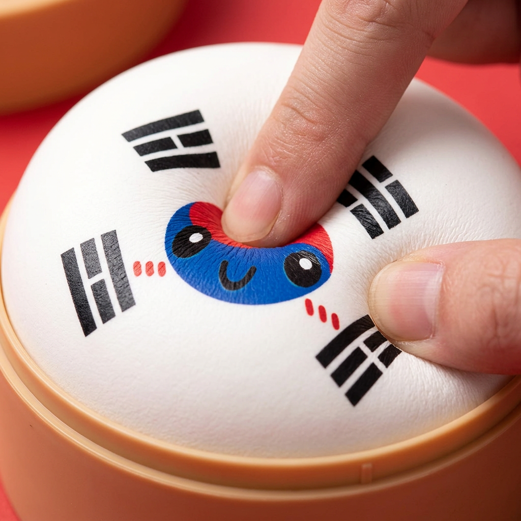 Flag Squishy Dumpling Südkorea — slow-rise Effekt, der Schaum federt langsam zurück