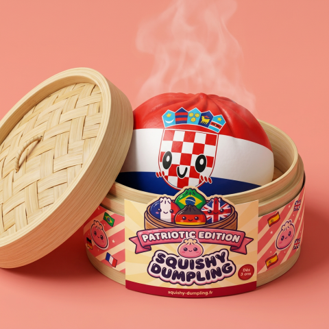 Flag Squishy Dumpling Kroatien im Bambus-Dämpfkörbchen