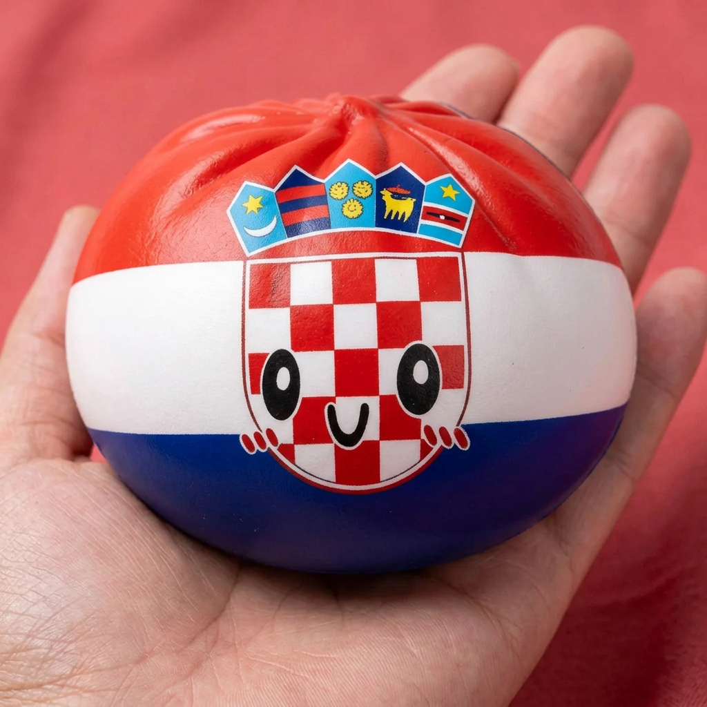 Flag Squishy Dumpling Kroatien in der Hand gehalten, echte Größe