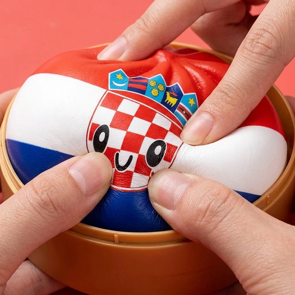 Flag Squishy Dumpling Kroatien — slow-rise Effekt, der Schaum federt langsam zurück
