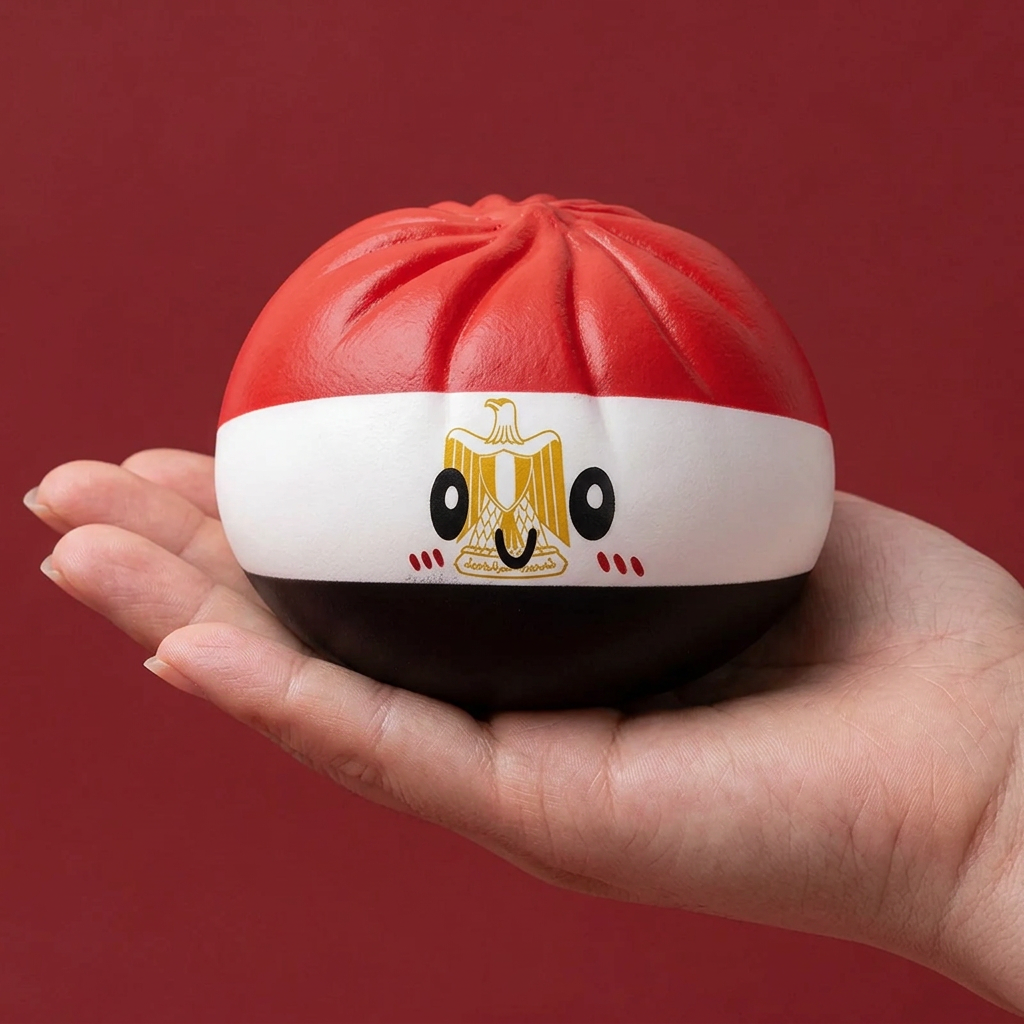 Flag Dumpling Squishy Ägypten – Kawaii Länder-Squishy in der Hand gehalten, echte Größe