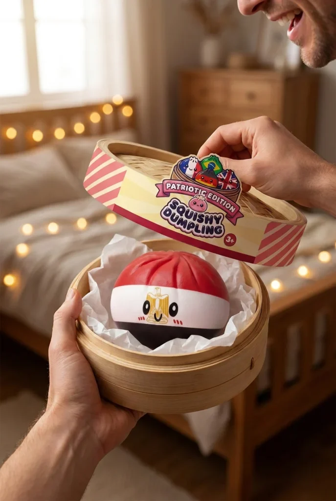 Flag Dumpling Squishy Ägypten – Kawaii Länder-Squishy beim Auspacken