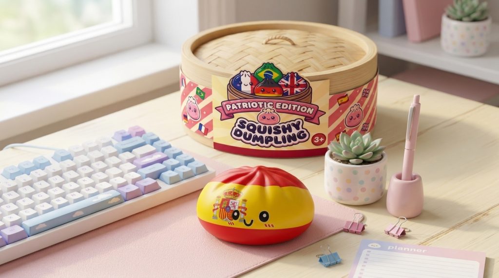 Squishy Flag Dumpling Spanien in seiner kawaii Umgebung