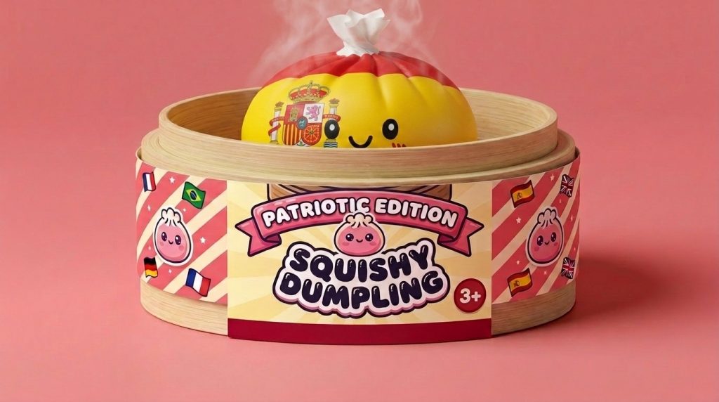 Squishy Flag Dumpling Spanien im Bambus-Dämpfkörbchen