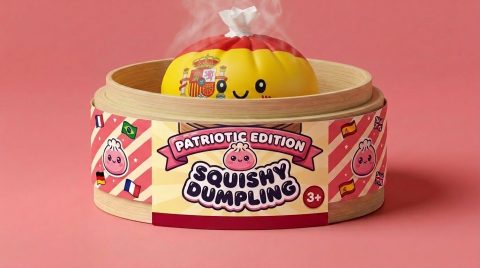 Squishy Flag Dumpling Spanien im Bambus-Dämpfkörbchen