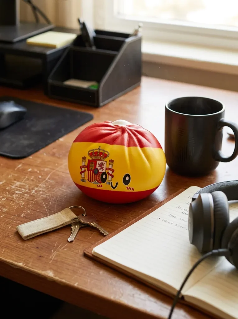Squishy Flag Dumpling Spanien auf dem Schreibtisch
