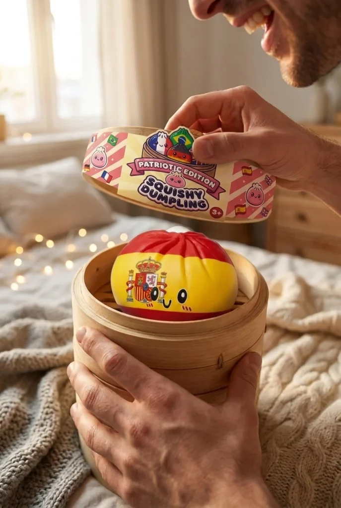 Squishy Flag Dumpling Spanien beim Auspacken