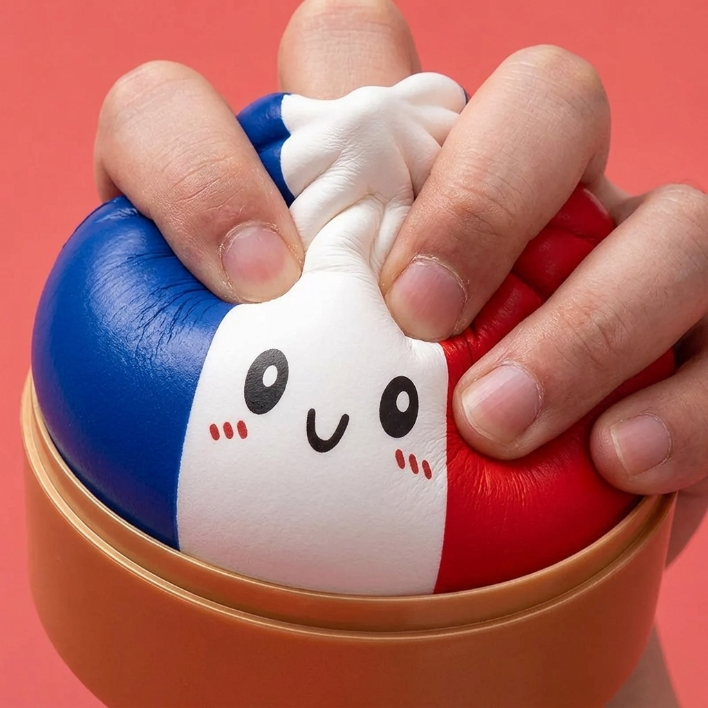 France Flag Squishy Dumpling Trikolore — slow-rise Effekt, der Schaum federt langsam zurück