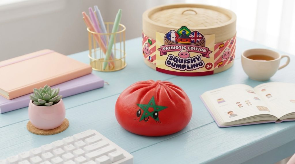 Flag Squishy Dumpling Marokko in seiner kawaii Umgebung