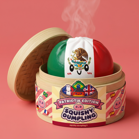 Flag Squishy Dumpling Mexiko – Grün-Weiß-Rot im Bambus-Dämpfkörbchen