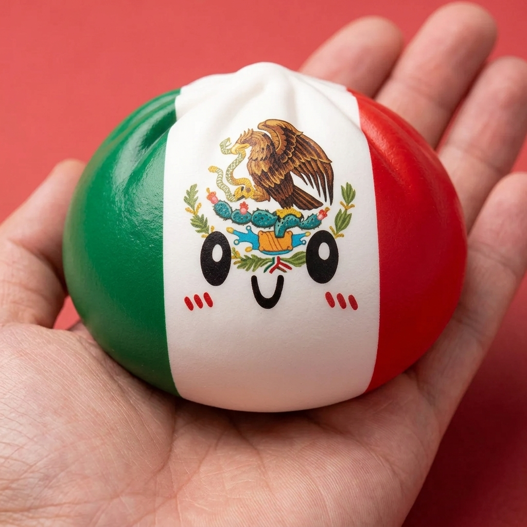 Flag Squishy Dumpling Mexiko – Grün-Weiß-Rot in der Hand gehalten, echte Größe