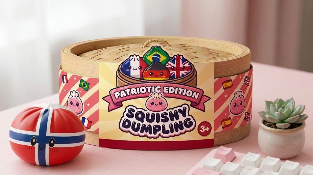 Flag Squishy Dumpling Norwegen in seiner kawaii Umgebung