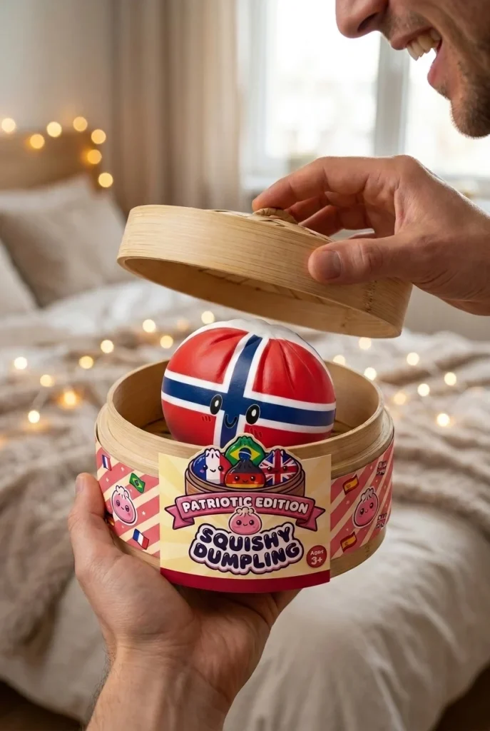 Flag Squishy Dumpling Norwegen beim Auspacken