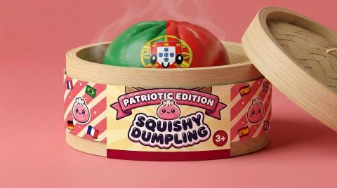 Squishy Dumpling Portugal – Flagge zum Drücken im Bambus-Dämpfkörbchen