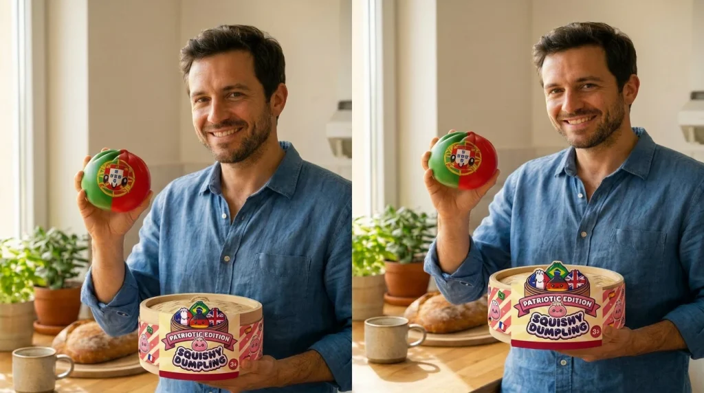 Squishy Dumpling Portugal – Flagge zum Drücken mit seiner Box