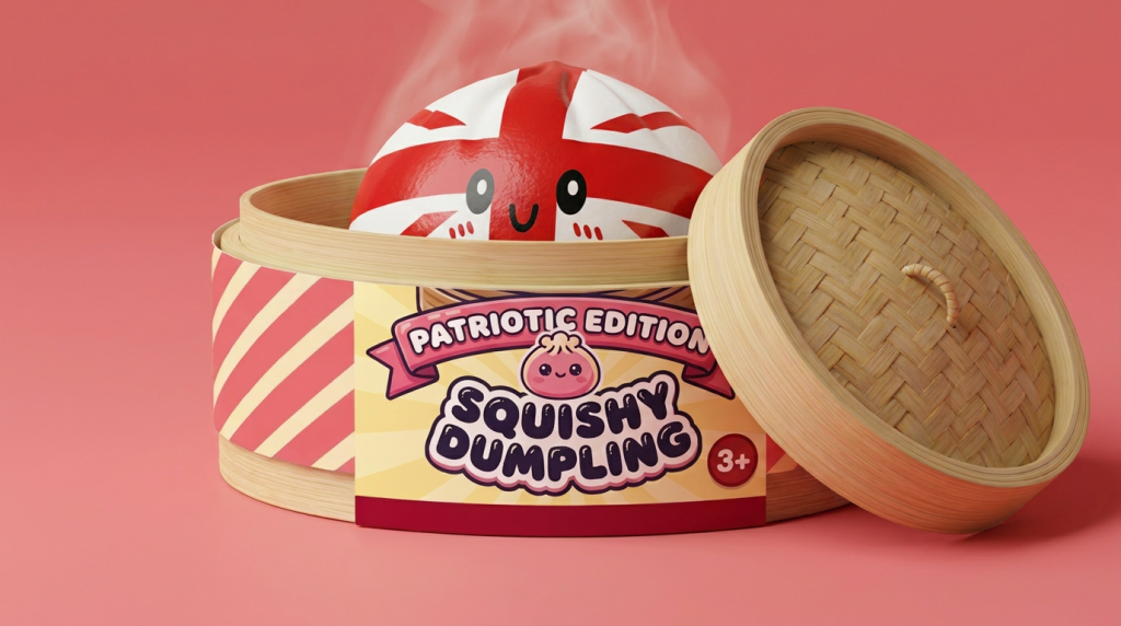 Flag Squishy Toy Dumpling Großbritannien im Bambus-Dämpfkörbchen