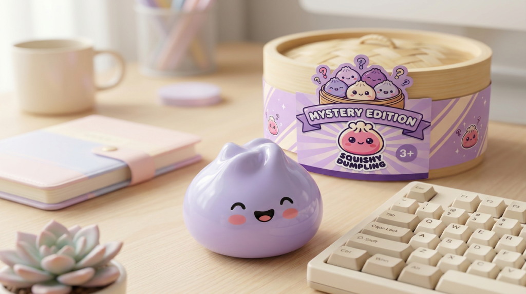 Dumpling Squishy Mystery Kuschel-Überraschung in seiner kawaii Umgebung